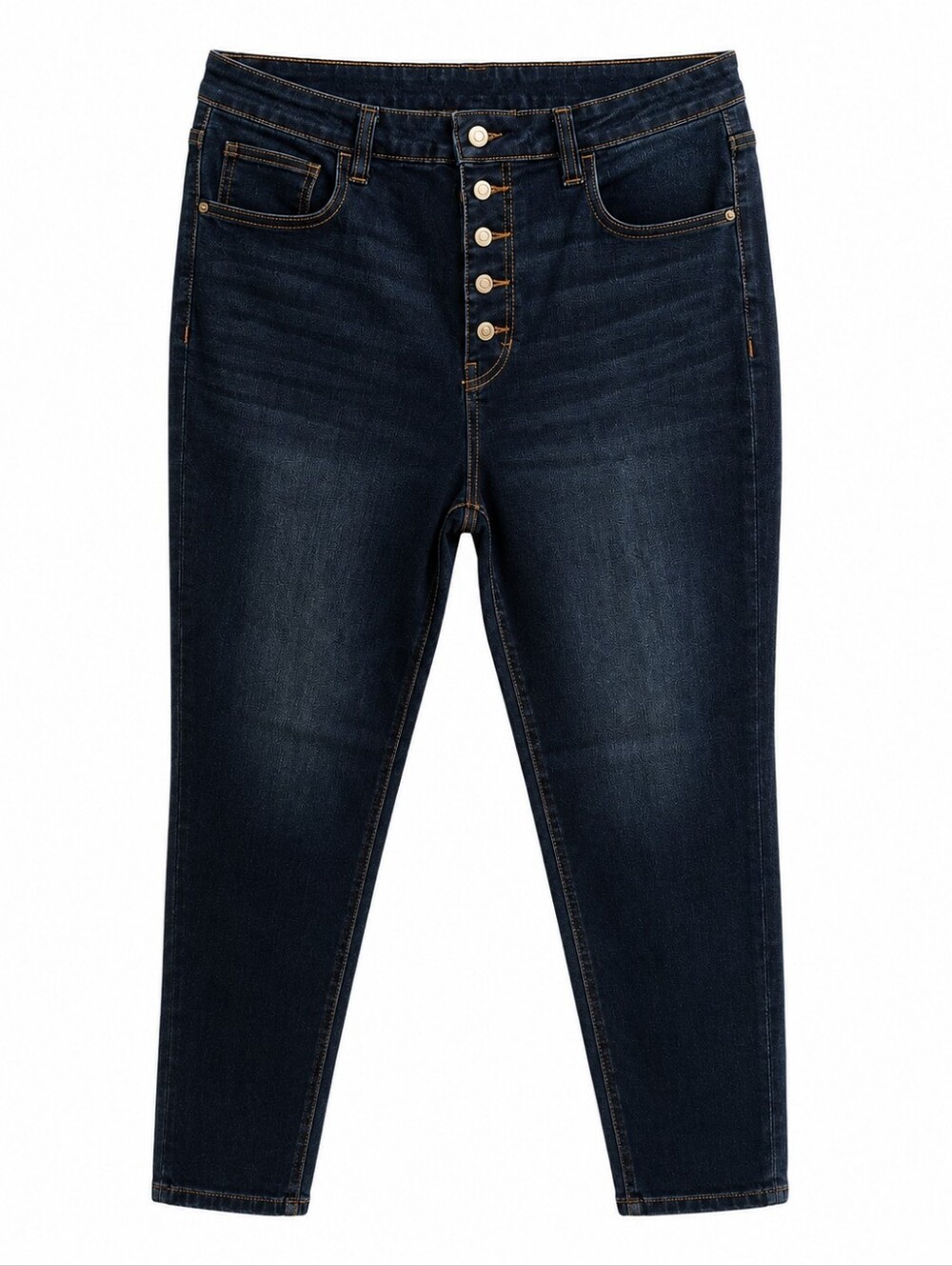 High-Rise Button-Fly Skinny Jeans in Dark Indigo